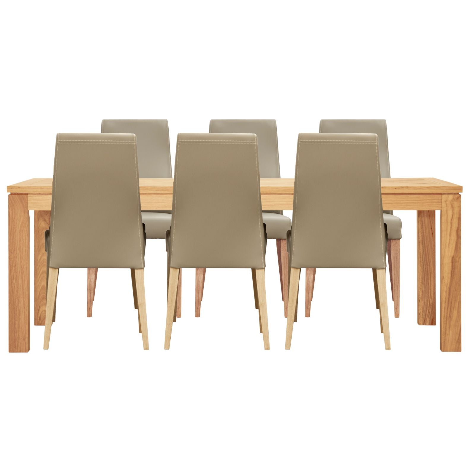 Rosemallow 7pc Dining Set 180cm Table 6 Silver PU Chair Solid Messmate Timber