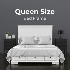 Celosia Queen Size Bed Frame Timber Mattress Base With Storage Drawers - White