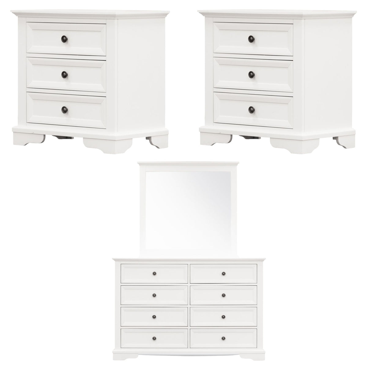 Celosia 4pc Bedside Dresser Mirror Bedroom Chest of Drawers Set Cabinet - White