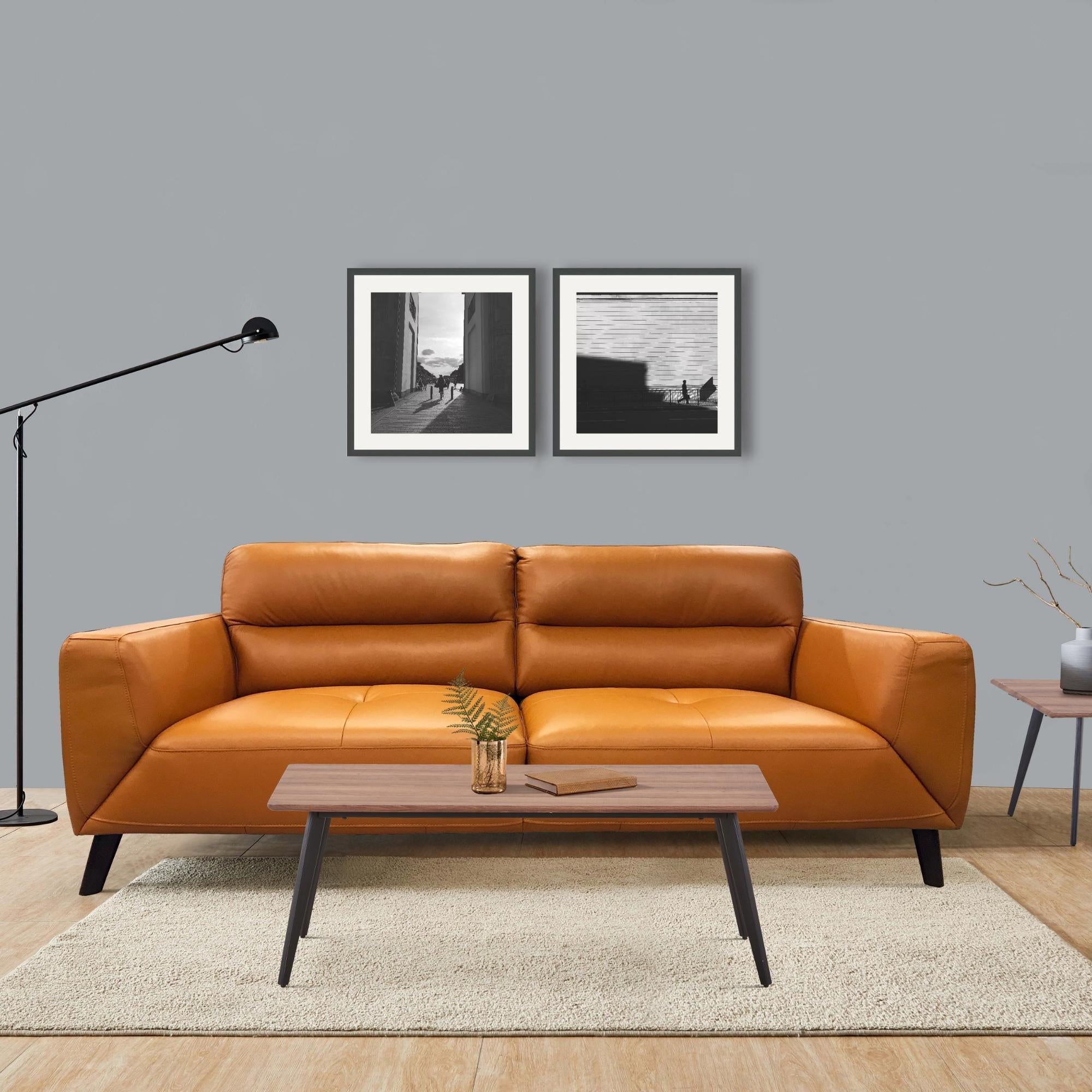 Downy  Genuine Leather Sofa 2 Seater Upholstered Lounge Couch - Tangerine.