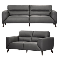 Downy  Genuine Leather Sofa Set 3 + 2 Seater Upholstered Lounge Couch - Gunmetal.