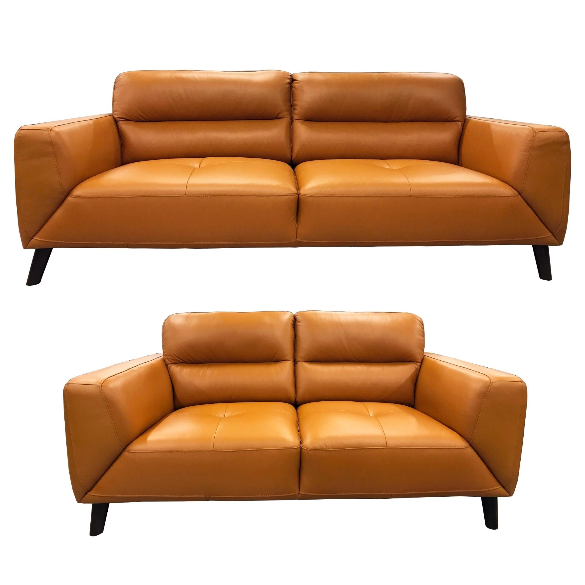 Downy  Genuine Leather Sofa Set 3 + 2 Seater Upholstered Lounge Couch Tangerine.