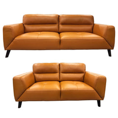 Downy  Genuine Leather Sofa Set 3 + 2 Seater Upholstered Lounge Couch Tangerine.