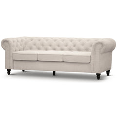 Mellowly 3 Seater Sofa Fabric Uplholstered Chesterfield Lounge Couch - Beige.