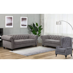 Mellowly 3 Seater Sofa Fabric Uplholstered Chesterfield Lounge Couch - Grey.