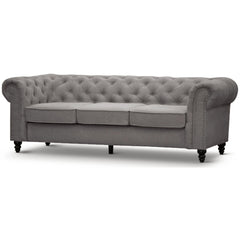 Mellowly 3 Seater Sofa Fabric Uplholstered Chesterfield Lounge Couch - Grey.