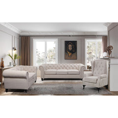 Mellowly 3 + 2 Seater Sofa Fabric Uplholstered Chesterfield Lounge Couch - Beige.