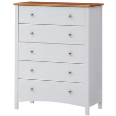 Lobelia Tallboy 5 Chest of Drawers Solid Rubber Wood Bed Storage Cabinet - White