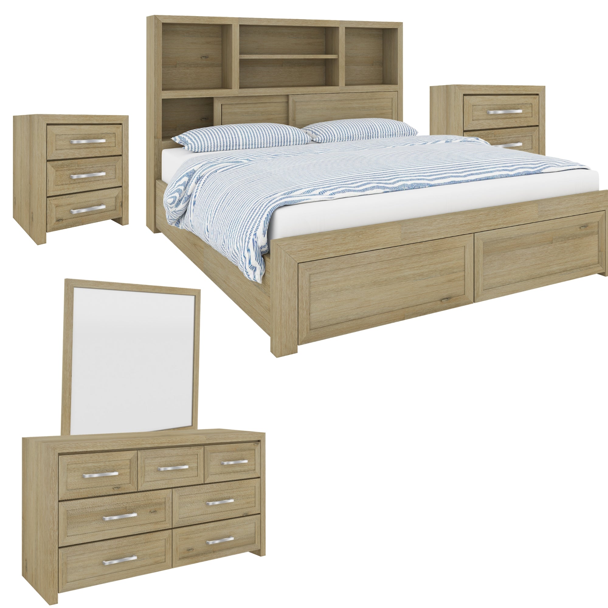 Gracelyn Set of 2 Bedside 3 Drawers Tallboy Nightstand Bedroom Cabinet - Smoke