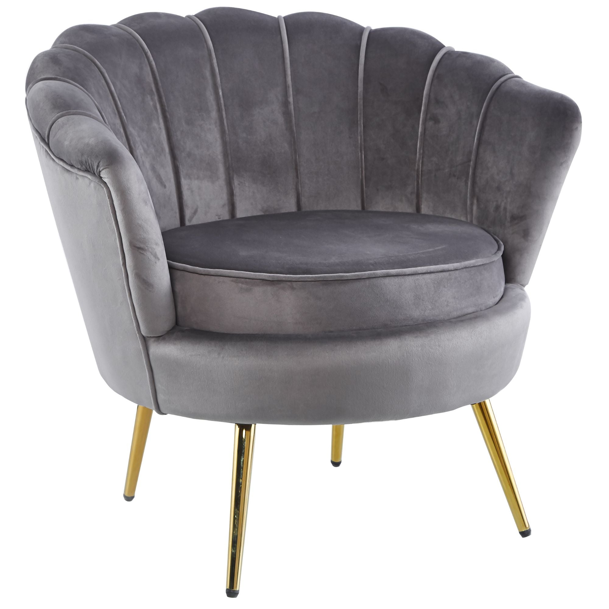 Bloomer Velvet Fabric Accent Sofa Love Chair Round Ottoman Set - Grey.