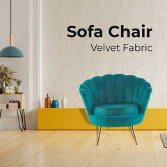 Bloomer Velvet Fabric Accent Sofa Love Chair Round Ottoman Set - Green.