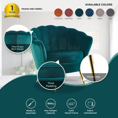 Bloomer Velvet Fabric Accent Sofa Love Chair - Green.