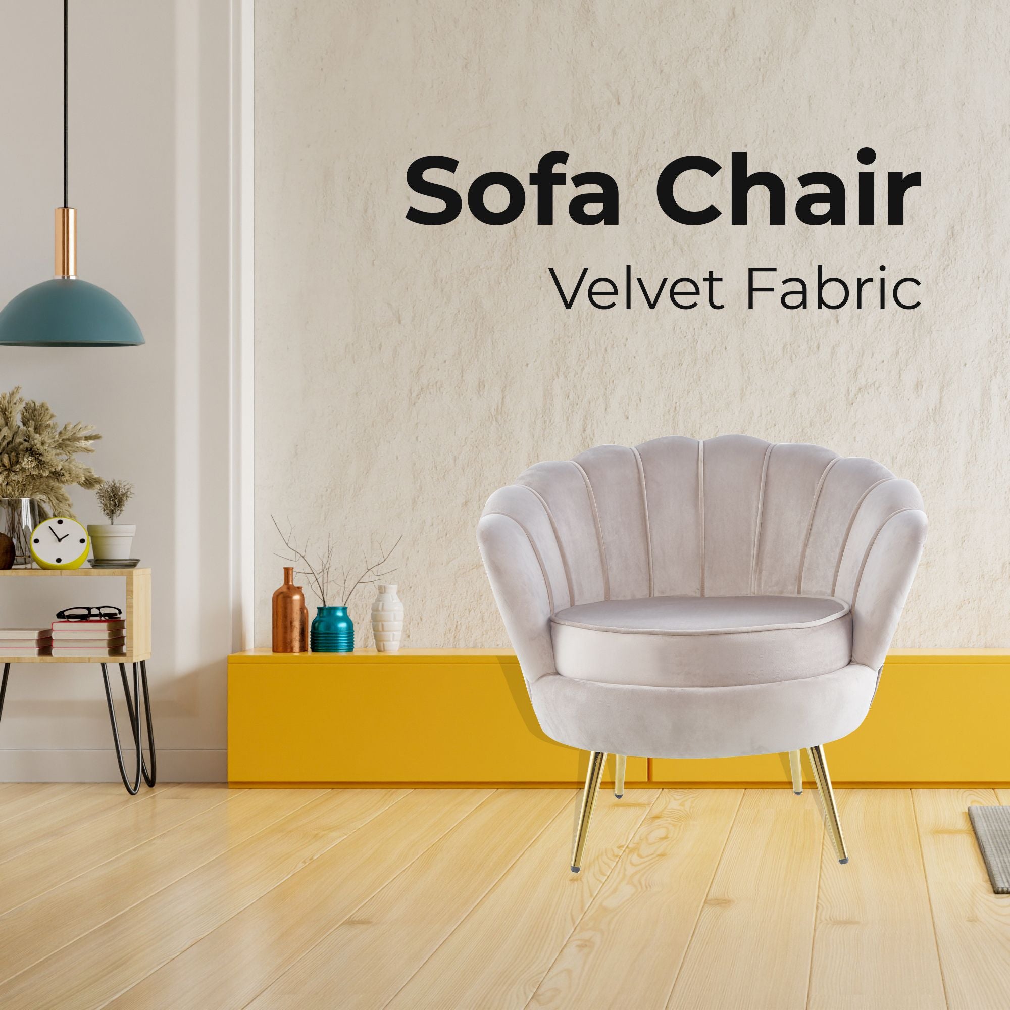 Bloomer Velvet Fabric Accent Sofa Love Chair Round Ottoman Set - Beige.