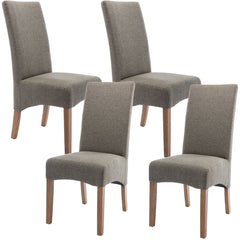 Aksa Fabric Upholstered Dining Chair Set of 4 Solid Pine Wood Furniture - Grey