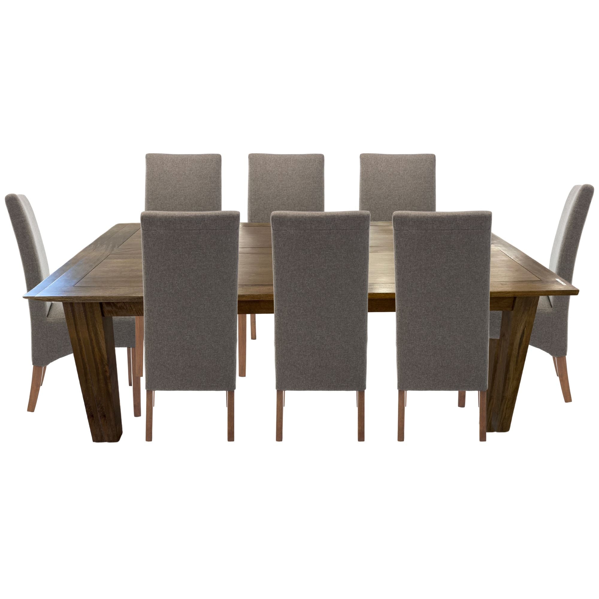 Aksa Fabric Upholstered Dining Chair Set of 4 Solid Pine Wood Furniture - Grey