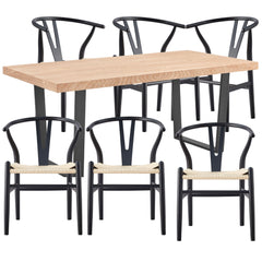 Petunia  7pc 180cm Dining Table Set 6 Wishbone Chair Elm Timber Wood Metal Leg