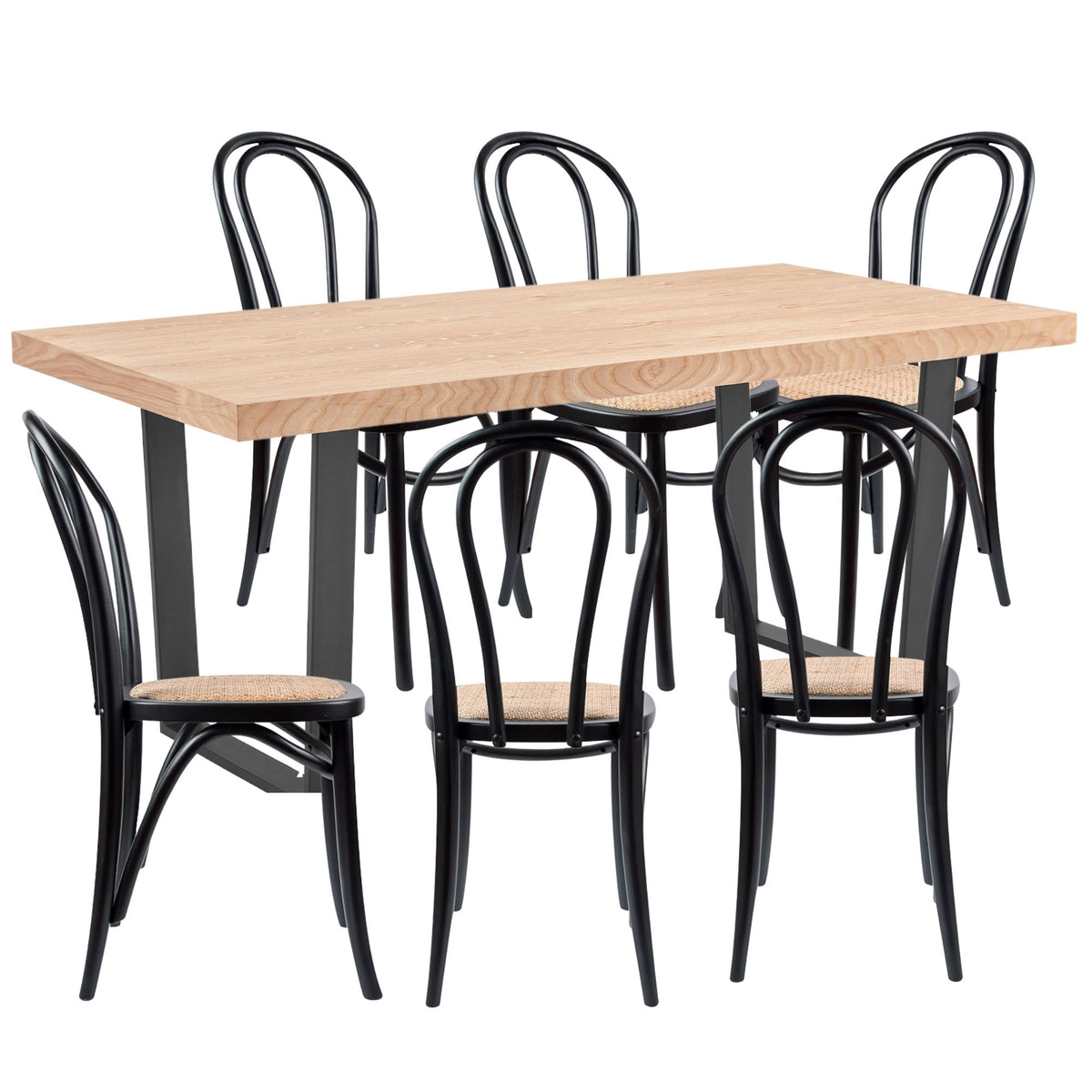 Petunia  7pc 180cm Dining Table Set 6 Arched Back Chair Elm Timber Wood