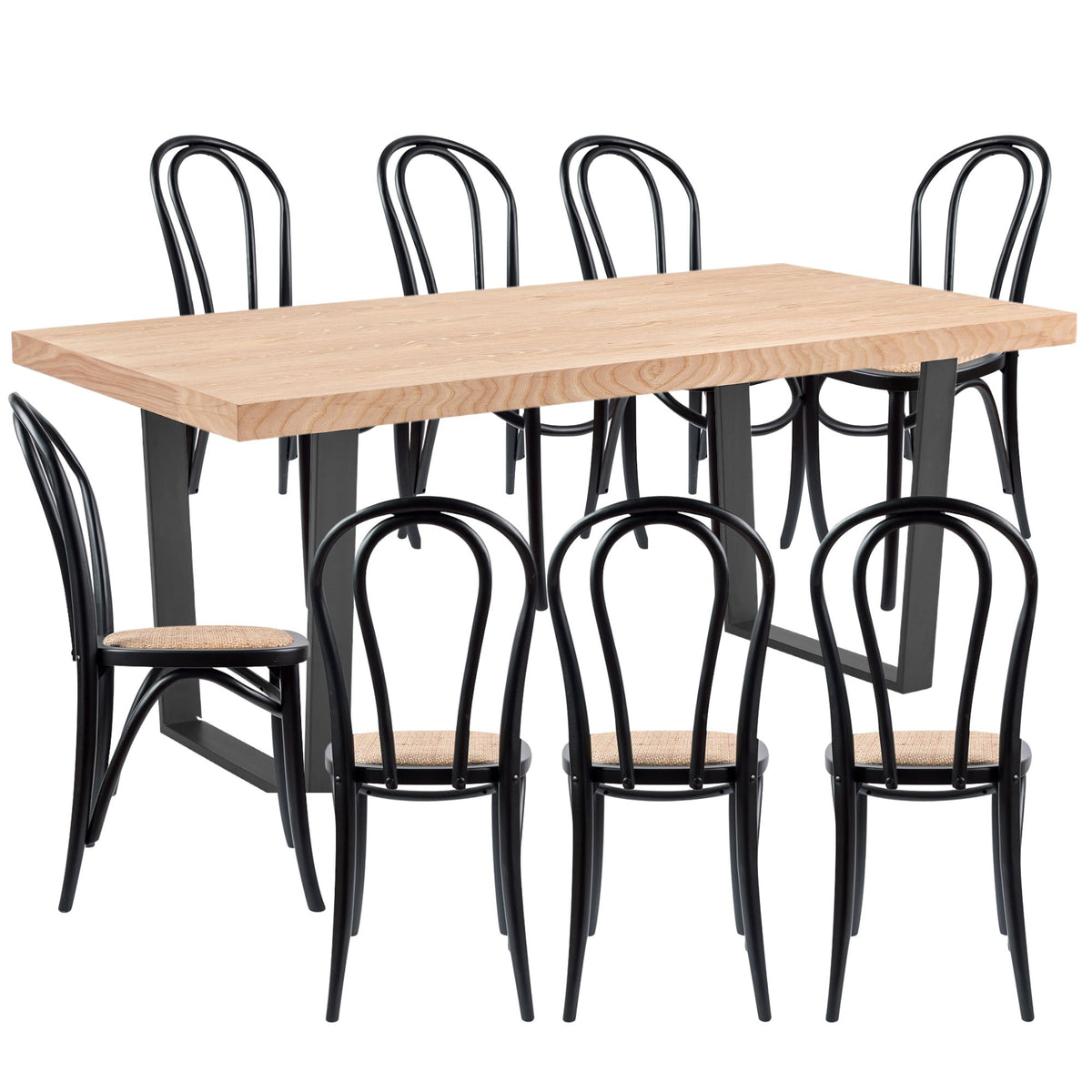 Petunia  9pc 210cm Dining Table Set 8 Arched Back Chair Elm Timber Wood