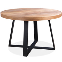 Petunia  Round Dining Table 120cm Elm Timber Wood Black Metal Leg - Natural