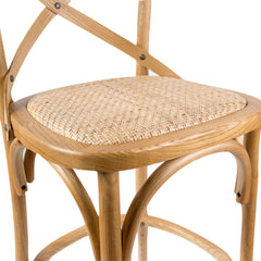 Aster 4pc Crossback Bar Stools Dining Chair Solid Birch Timber Rattan Seat - Oak