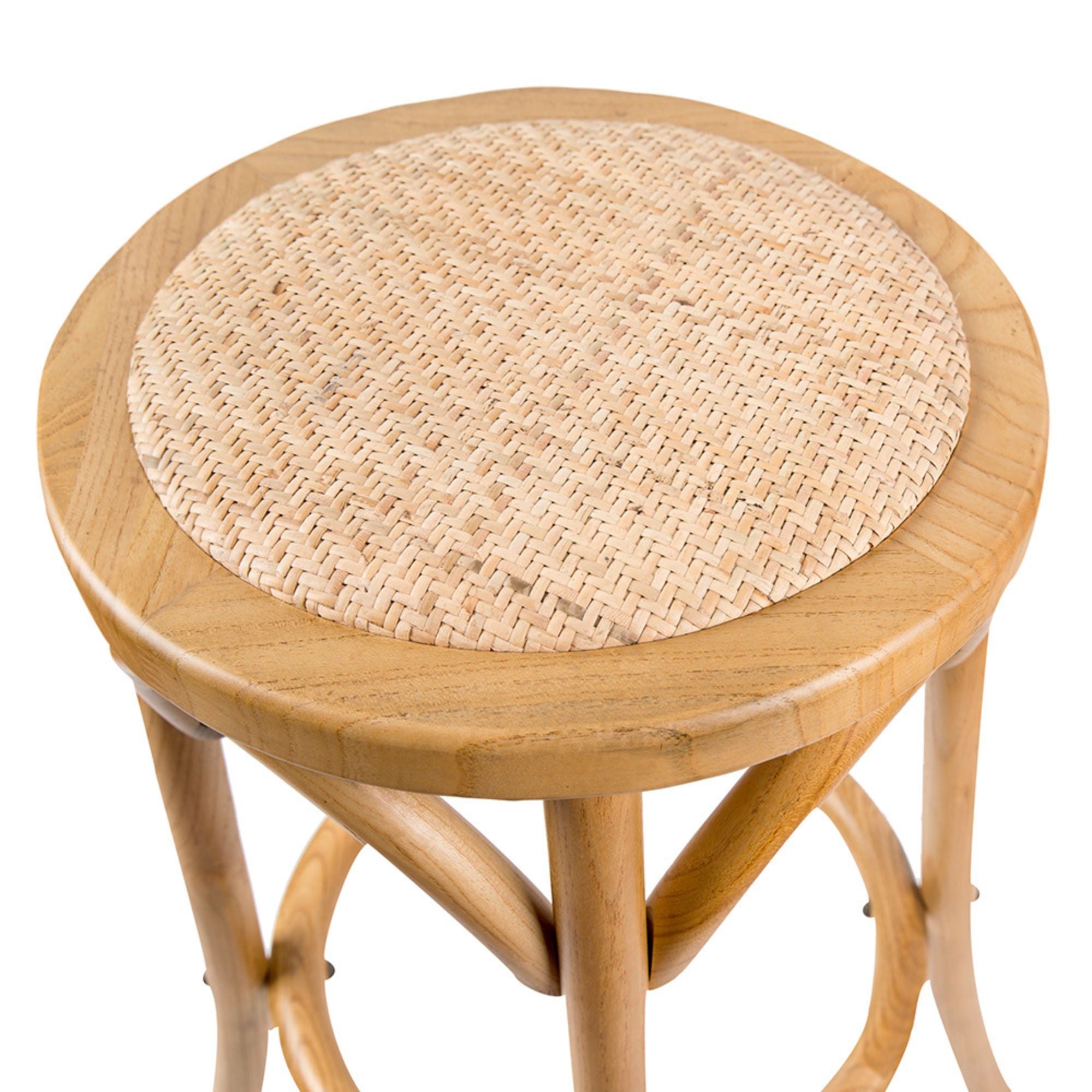 Aster 3pc Round Bar Stools Dining Stool Chair Solid Birch Wood Rattan Seat Oak