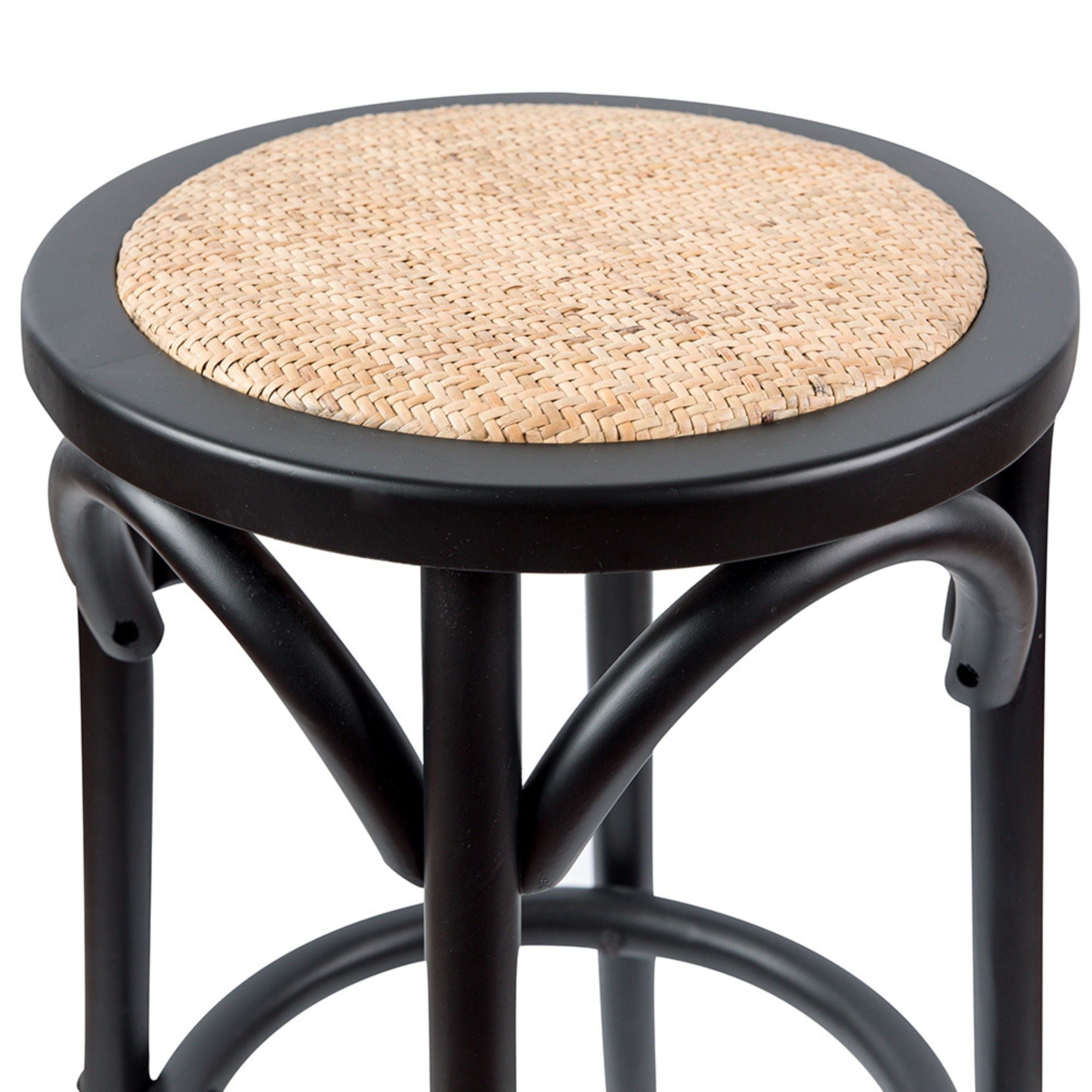 Aster 2pc Round Bar Stools Dining Stool Chair Solid Birch Wood Rattan Seat Black