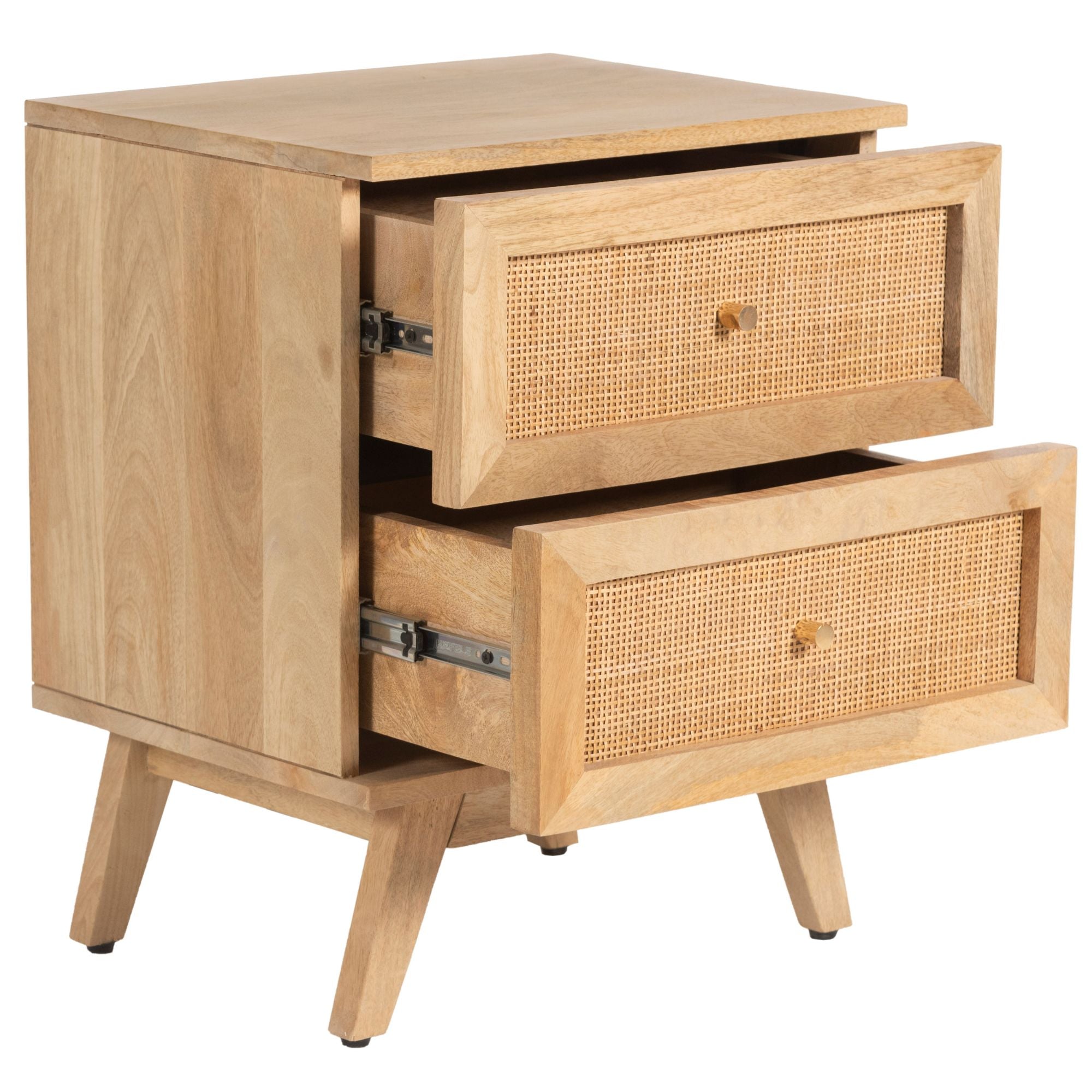 Olearia  Bedside Table 2 Drawer Storage Cabinet Solid Mango Wood Rattan Natural
