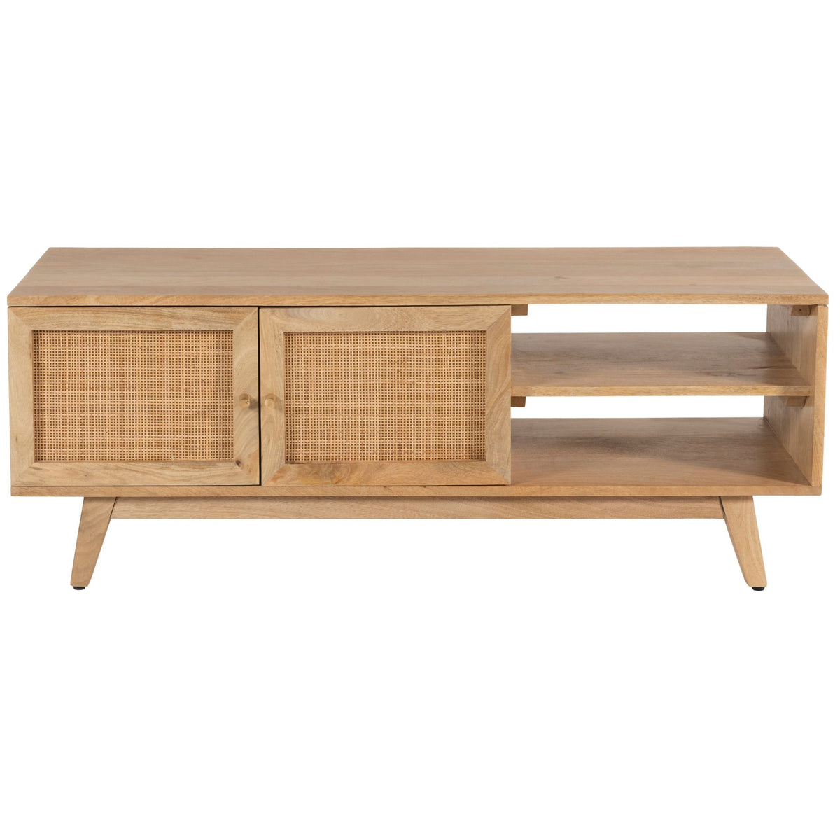 Olearia  ETU Entertainment TV Unit 117cm Solid Mango Wood Rattan 2 Door Natural