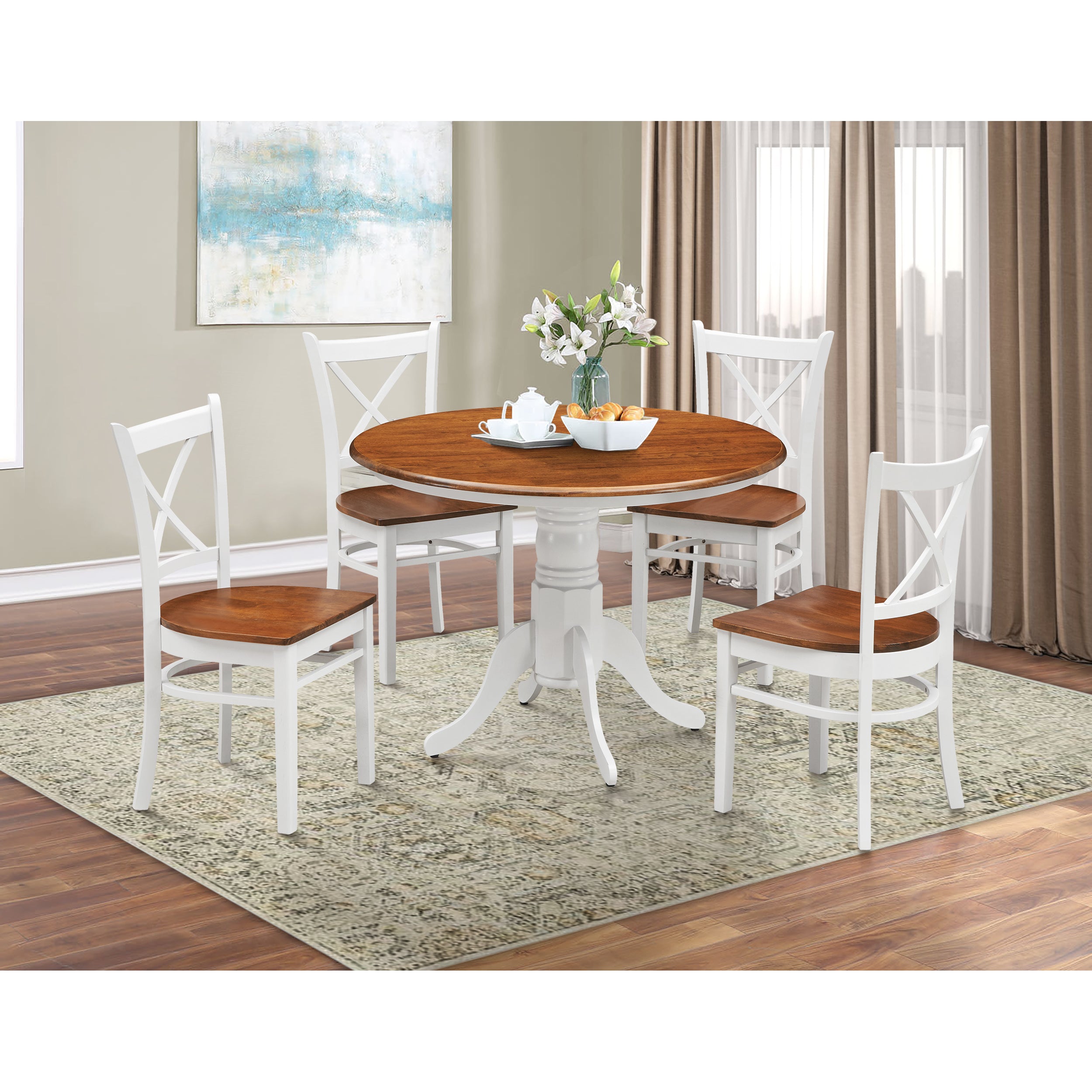 Lupin Round Dining Table 106cm Pedestral Stand Solid Rubber Wood - White Oak