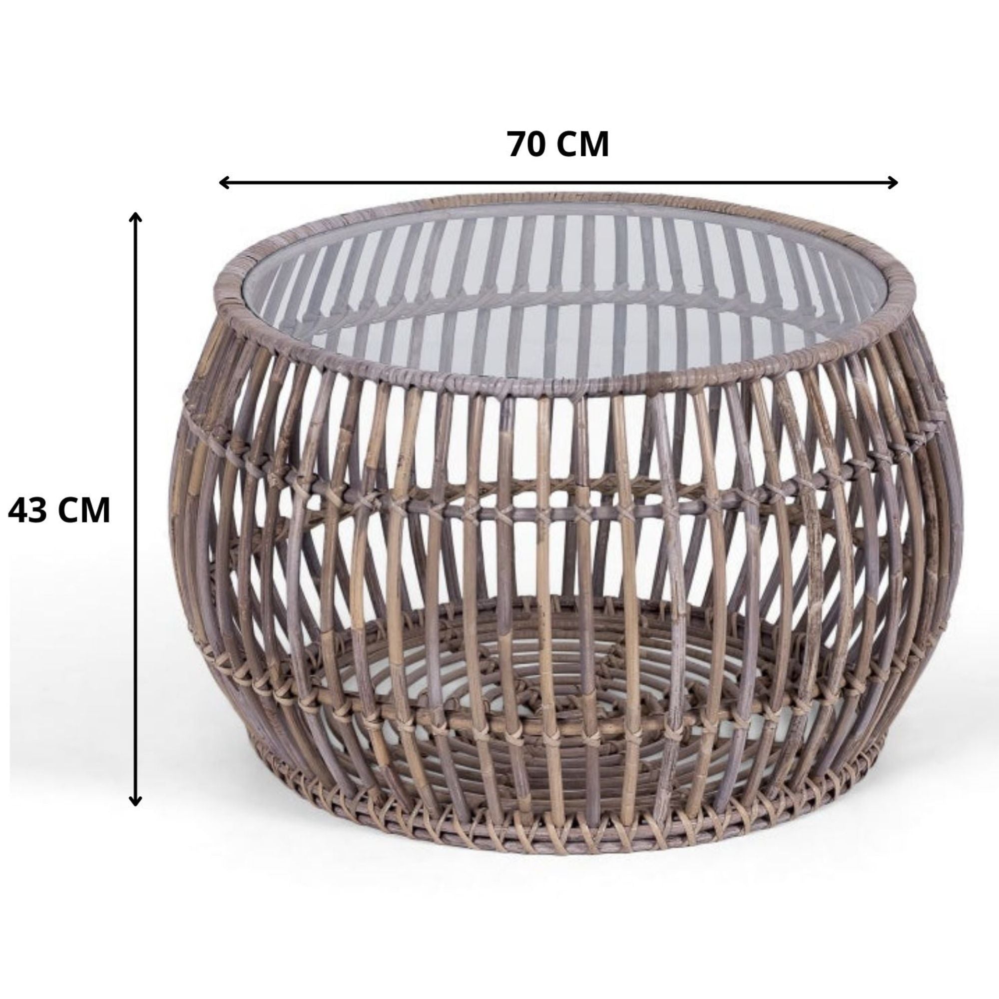 Sage 70cm Glass Topped Rattan Round Coffee Table - Natural