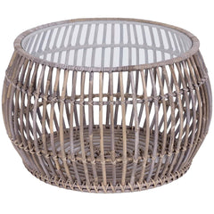 Sage 70cm Glass Topped Rattan Round Coffee Table - Natural