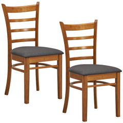 Linaria Dining Chair Set of 2 Crossback Solid Rubber Wood Fabric Seat - Walnut