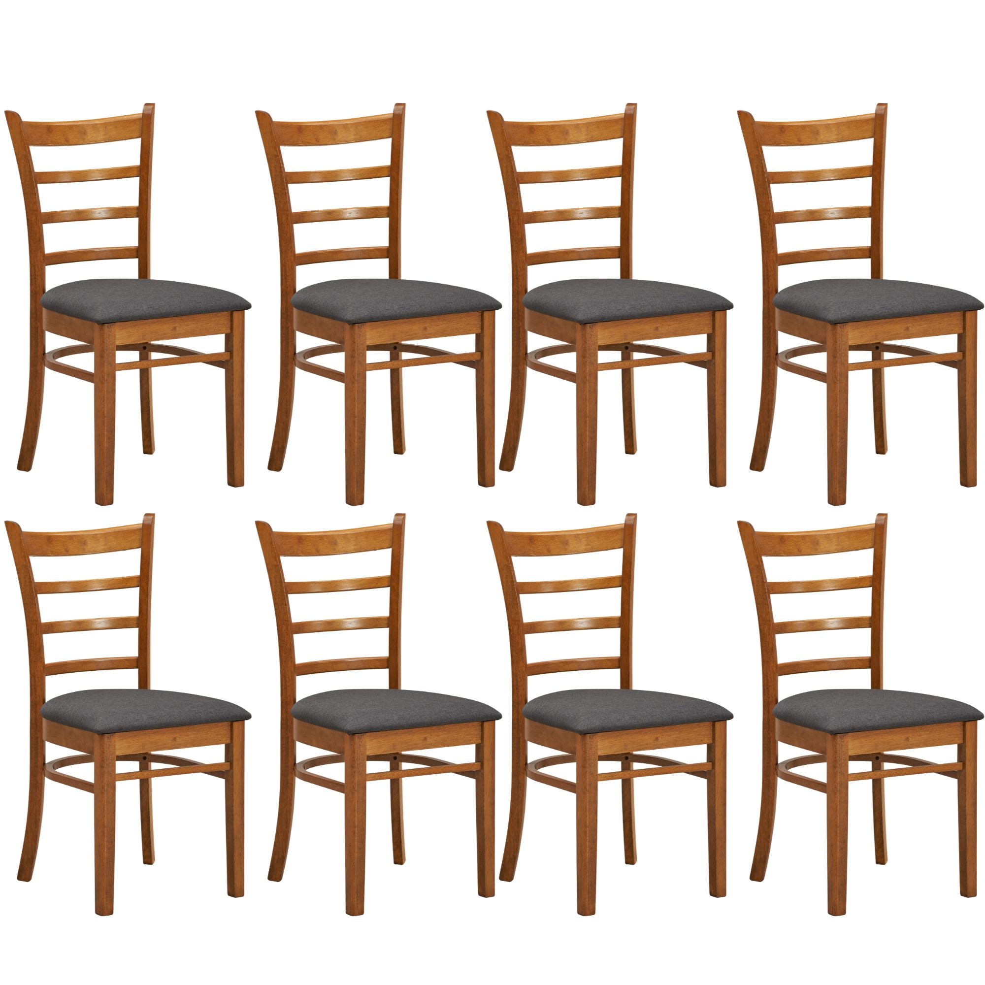 Linaria Dining Chair Set of 8 Crossback Solid Rubber Wood Fabric Seat - Walnut