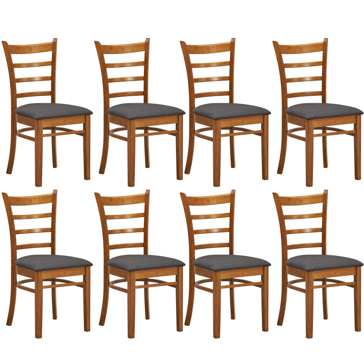 Linaria Dining Chair Set of 8 Crossback Solid Rubber Wood Fabric Seat - Walnut