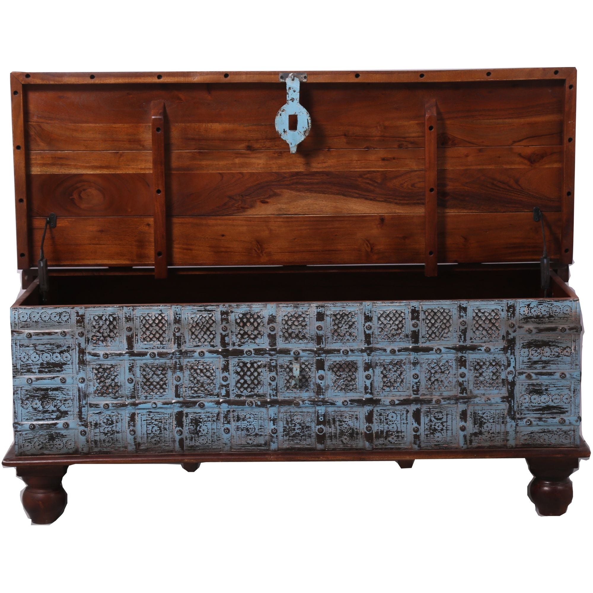 Konark Coffee Table Antique Handcrafted Solid Mango Wood Storage Trunk Chest Box