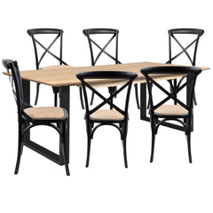 Aconite 7pc 180cm Dining Table Set 6 Cross Back Chair Solid Messmate Timber Wood