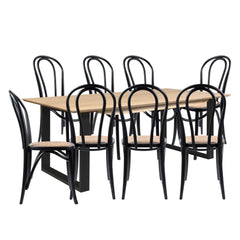 Aconite 9pc 210cm Dining Table Set 8 Arched Back Chair Solid Messmate Timber