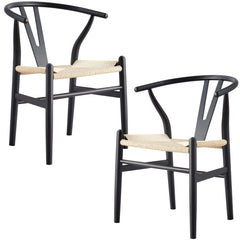 Anemone  Set of 2 Wishbone Dining Chair Beech Timber Replica Hans Wenger - Black