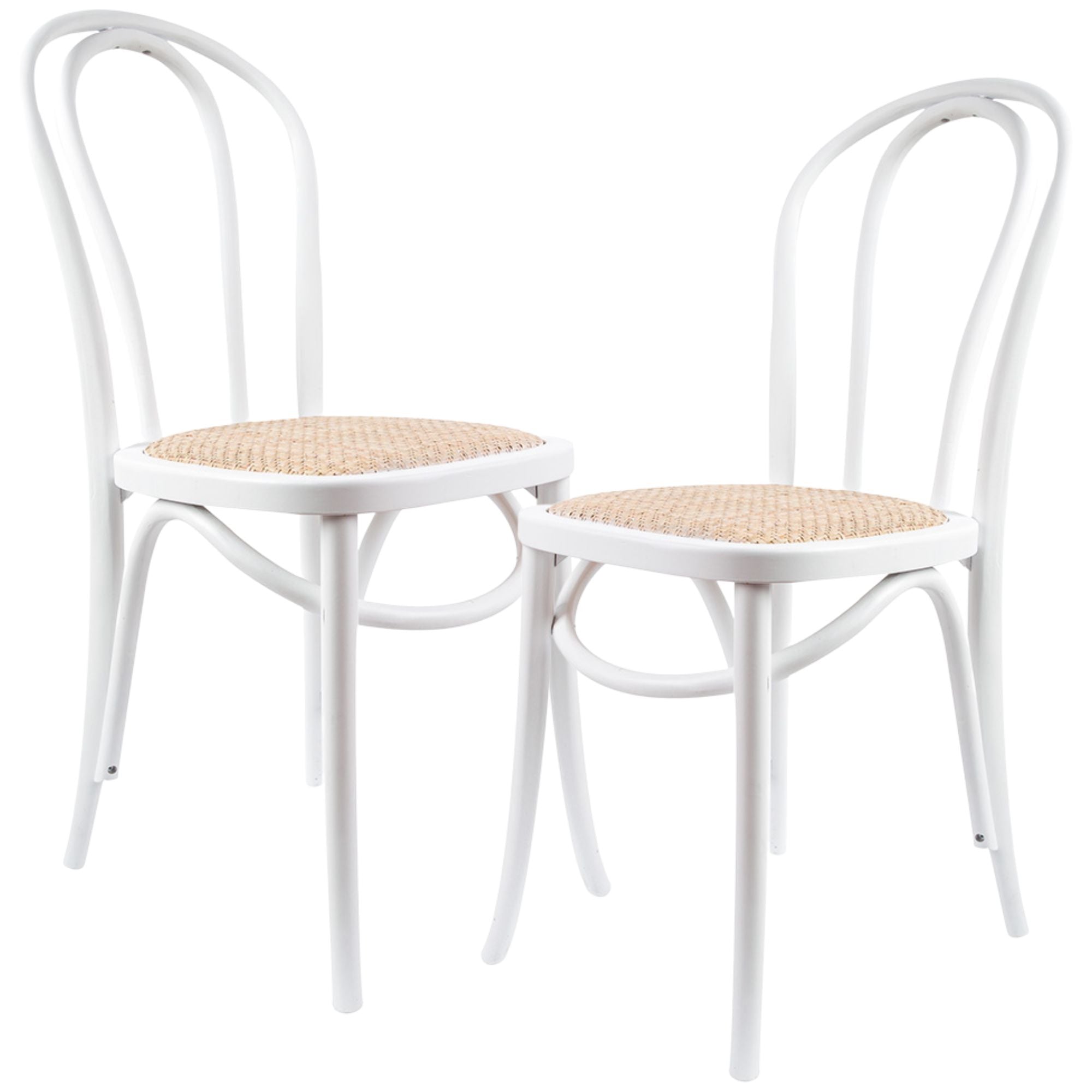 Azalea Arched Back Dining Chair 2 Set Solid Elm Timber Wood Rattan Seat - White