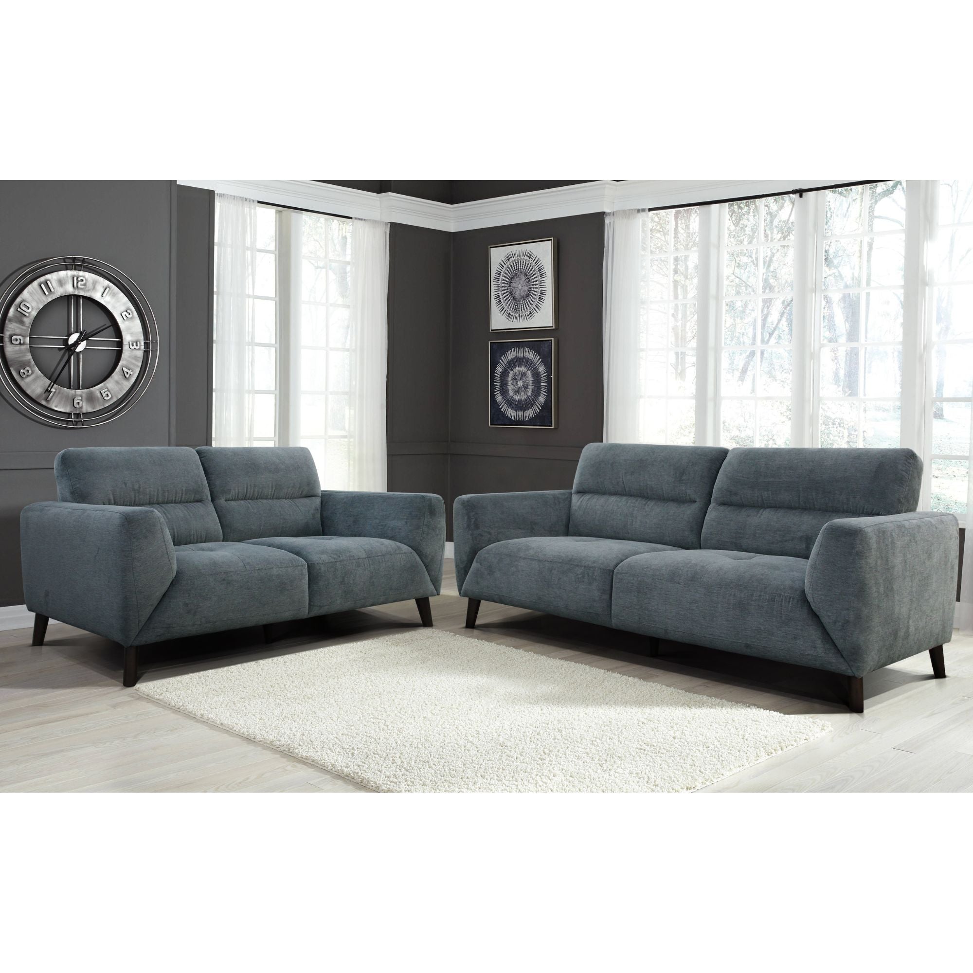 Monarch 2pc 2 + 3 Seater Sofa Set Fabric Uplholstered Lounge Couch - Charcoal