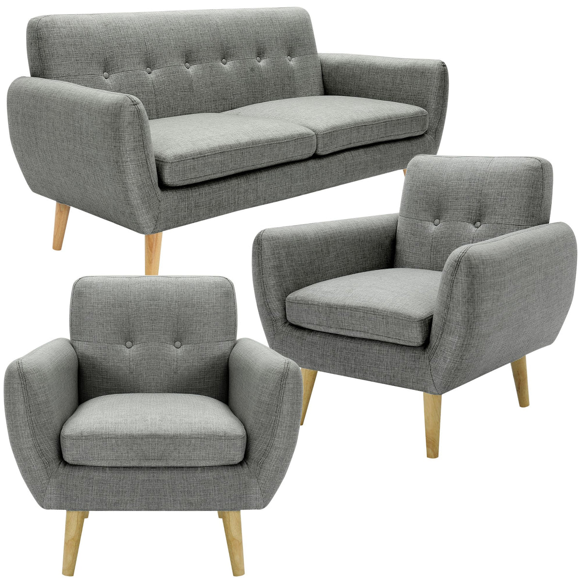 Dane 3 + 1 + 1 Seater Fabric Upholstered Sofa Armchair Lounge Couch - Mid Grey.