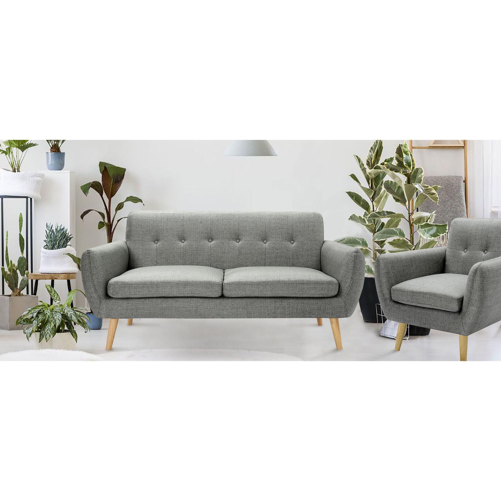 Dane 3 + 1 + 1 Seater Fabric Upholstered Sofa Armchair Lounge Couch - Mid Grey.