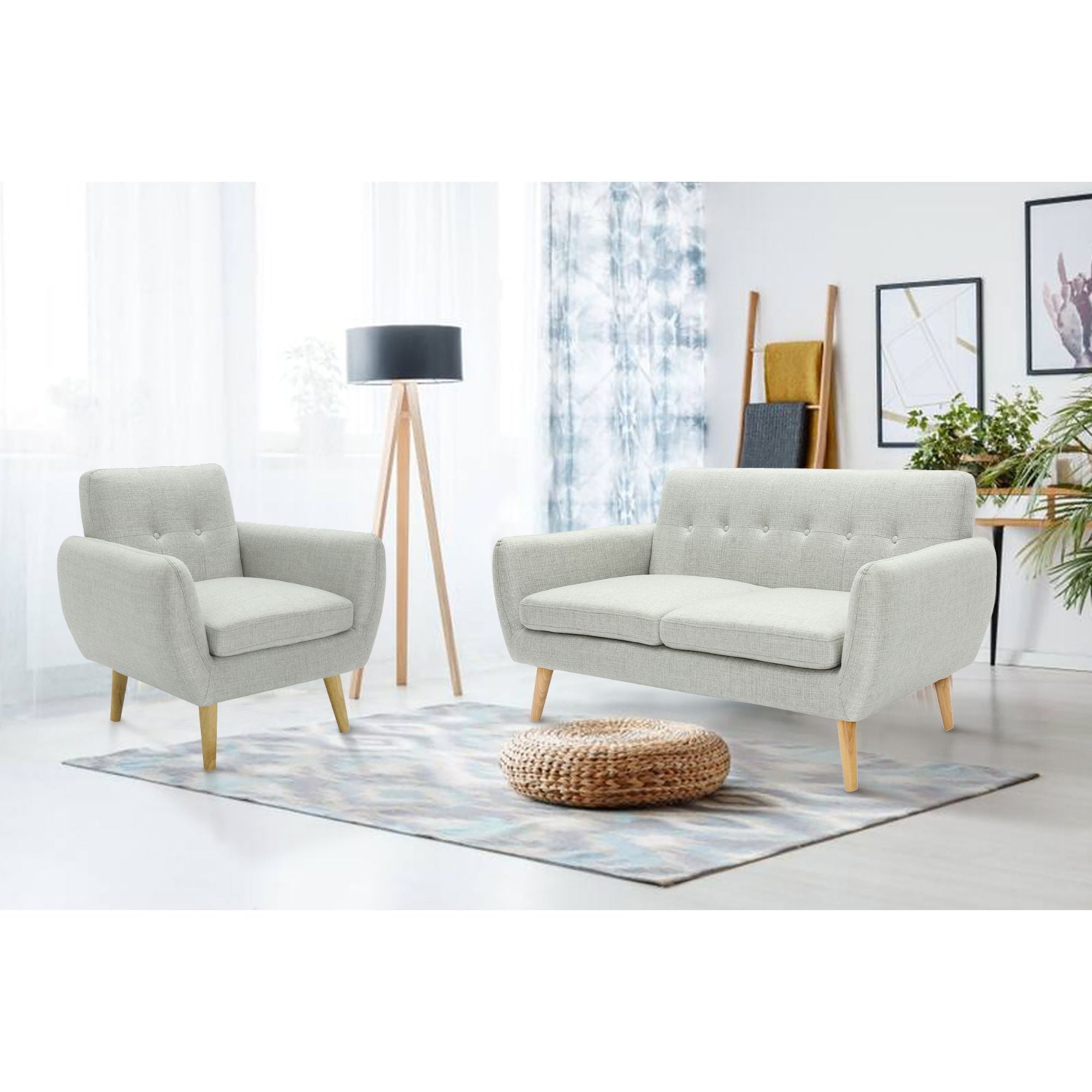 Dane 3 + 1 Seater Fabric Upholstered Sofa Armchair Lounge Couch - Light Grey.