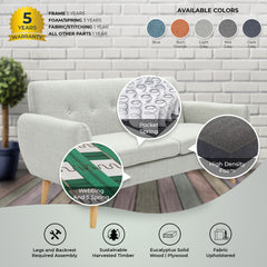 Dane 3 Seater Fabric Upholstered Sofa Lounge Couch - Light Grey.