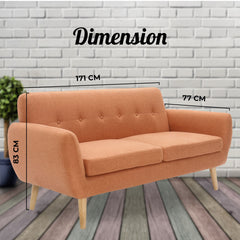 Dane 3 + 1 + 1 Seater Fabric Upholstered Sofa Armchair Lounge Couch - Orange.