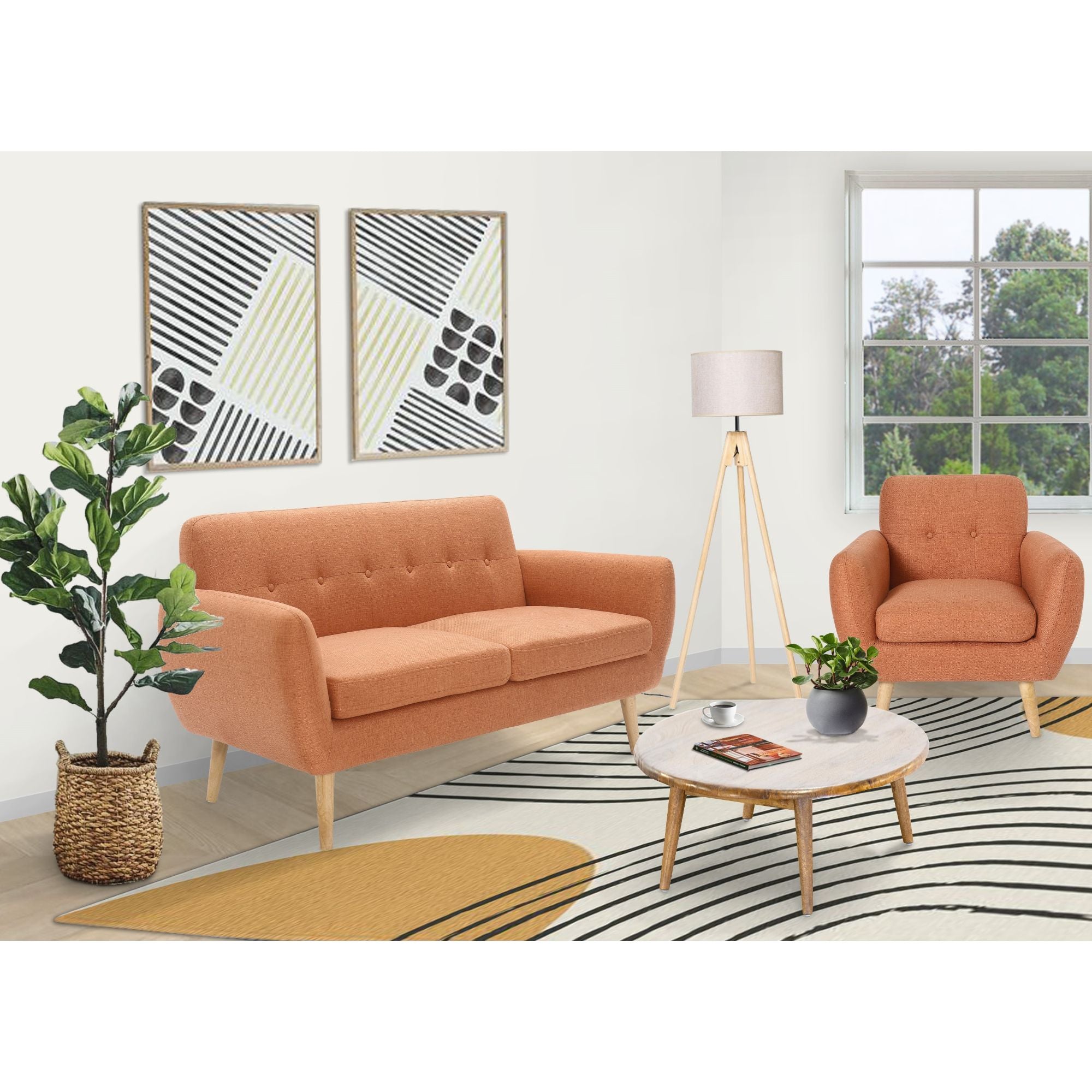 Dane 3 + 1 Seater Fabric Upholstered Sofa Armchair Lounge Couch - Orange.