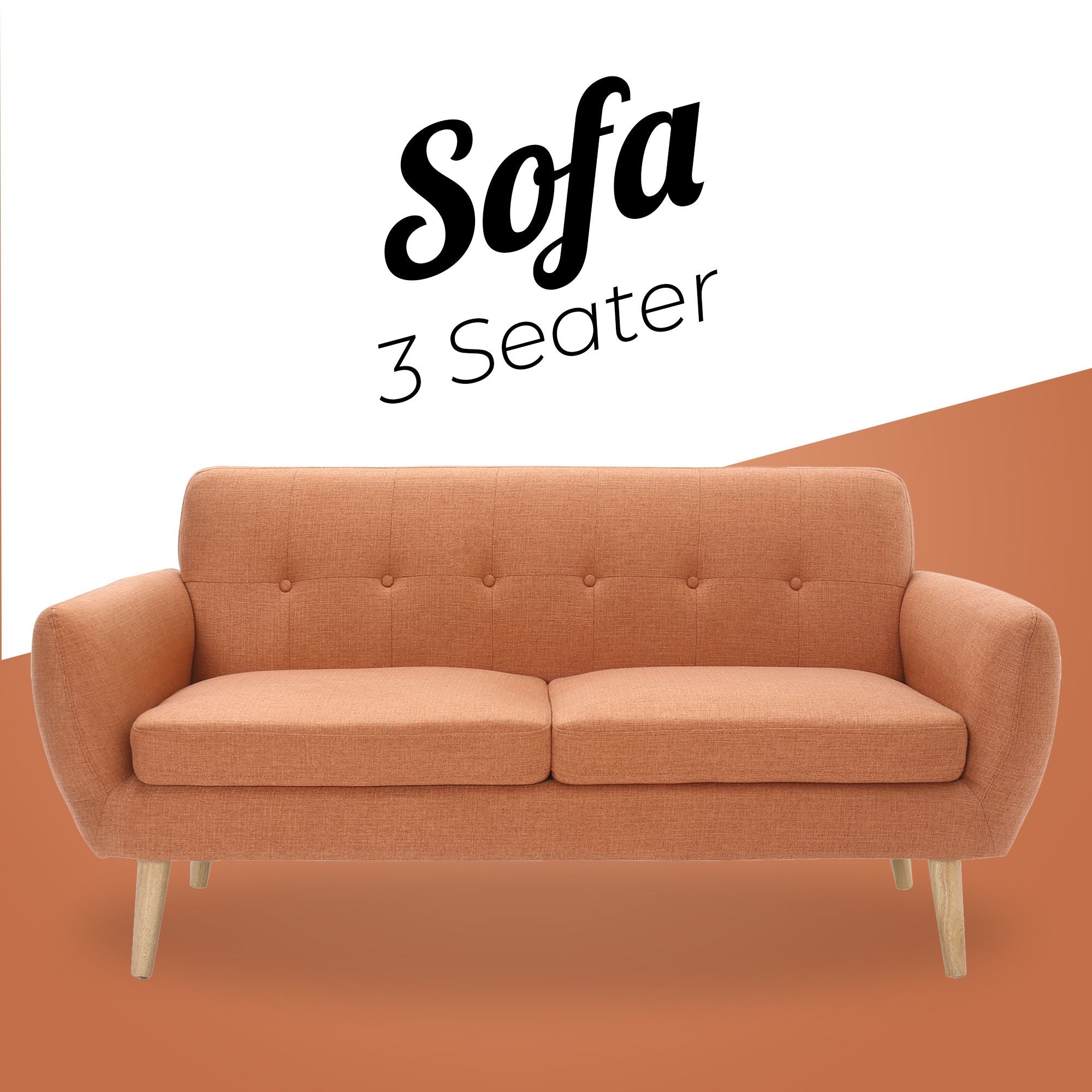 Dane 3 Seater Fabric Upholstered Sofa Lounge Couch - Orange.