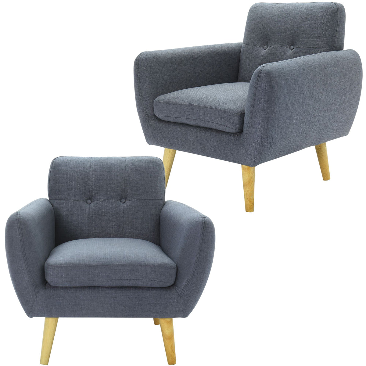 Dane Single Seater Fabric Upholstered Sofa Armchair Set of 2 - Dark Grey.