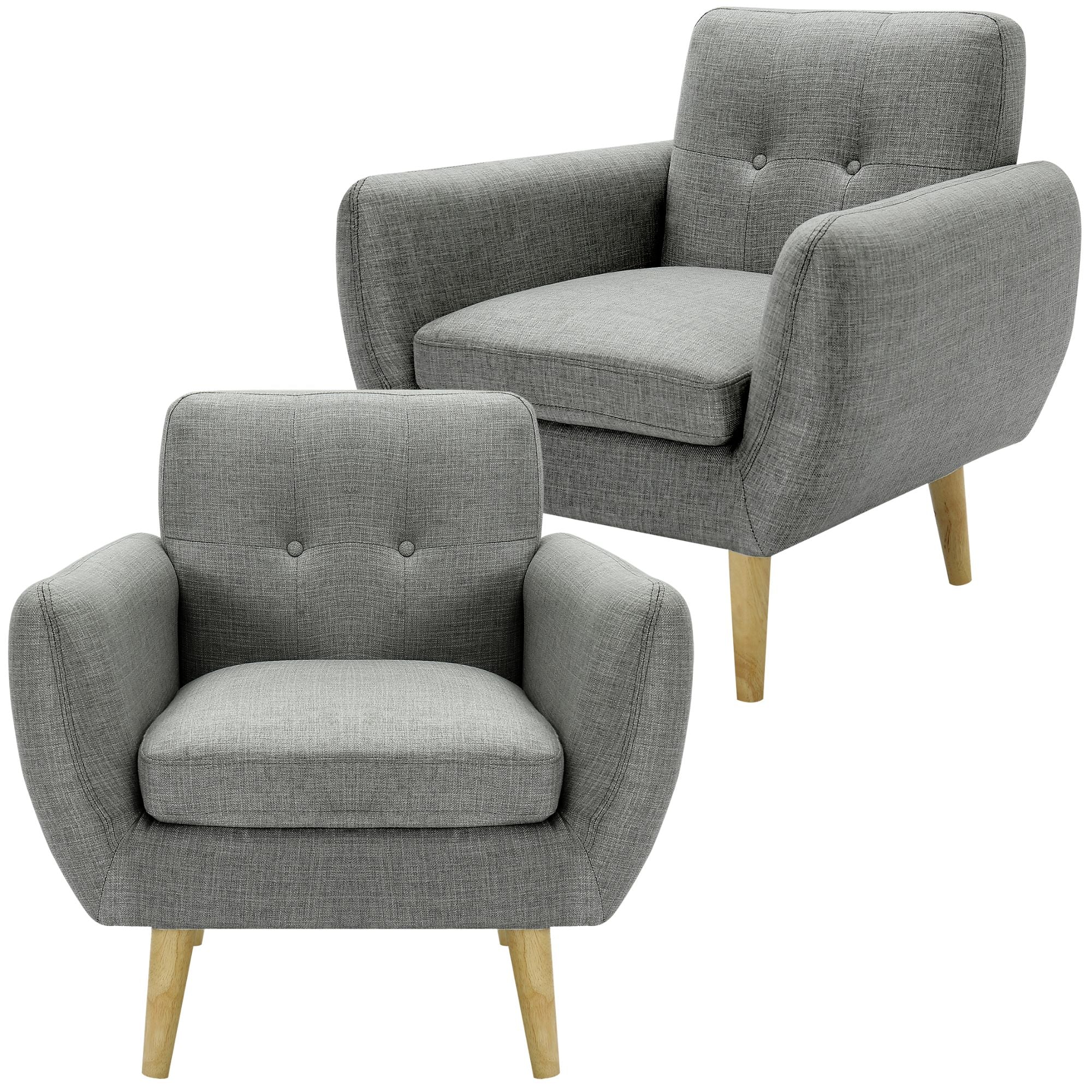 Dane Single Seater Fabric Upholstered Sofa Armchair Set of 2 - Mid Grey.