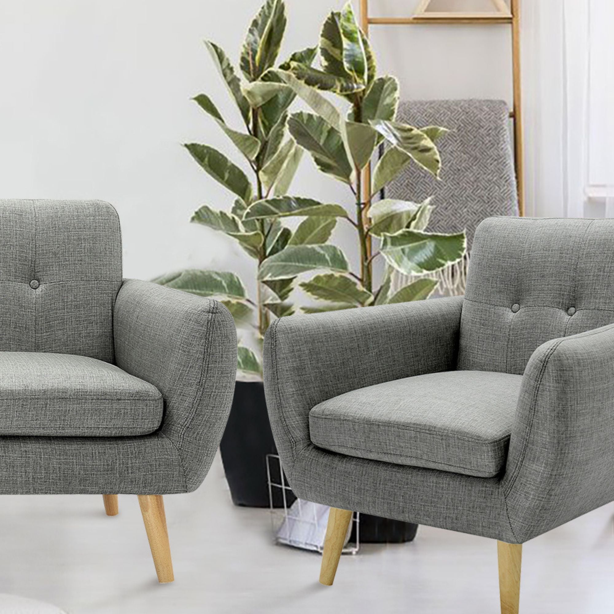 Dane Single Seater Fabric Upholstered Sofa Armchair Set of 2 - Mid Grey.